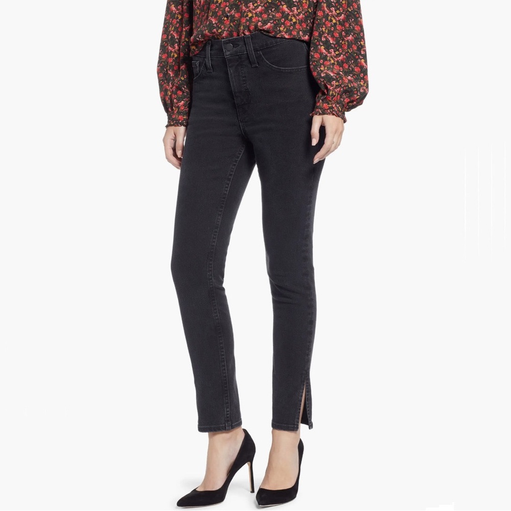 Something Navy Slit Hem Skinny Jeans